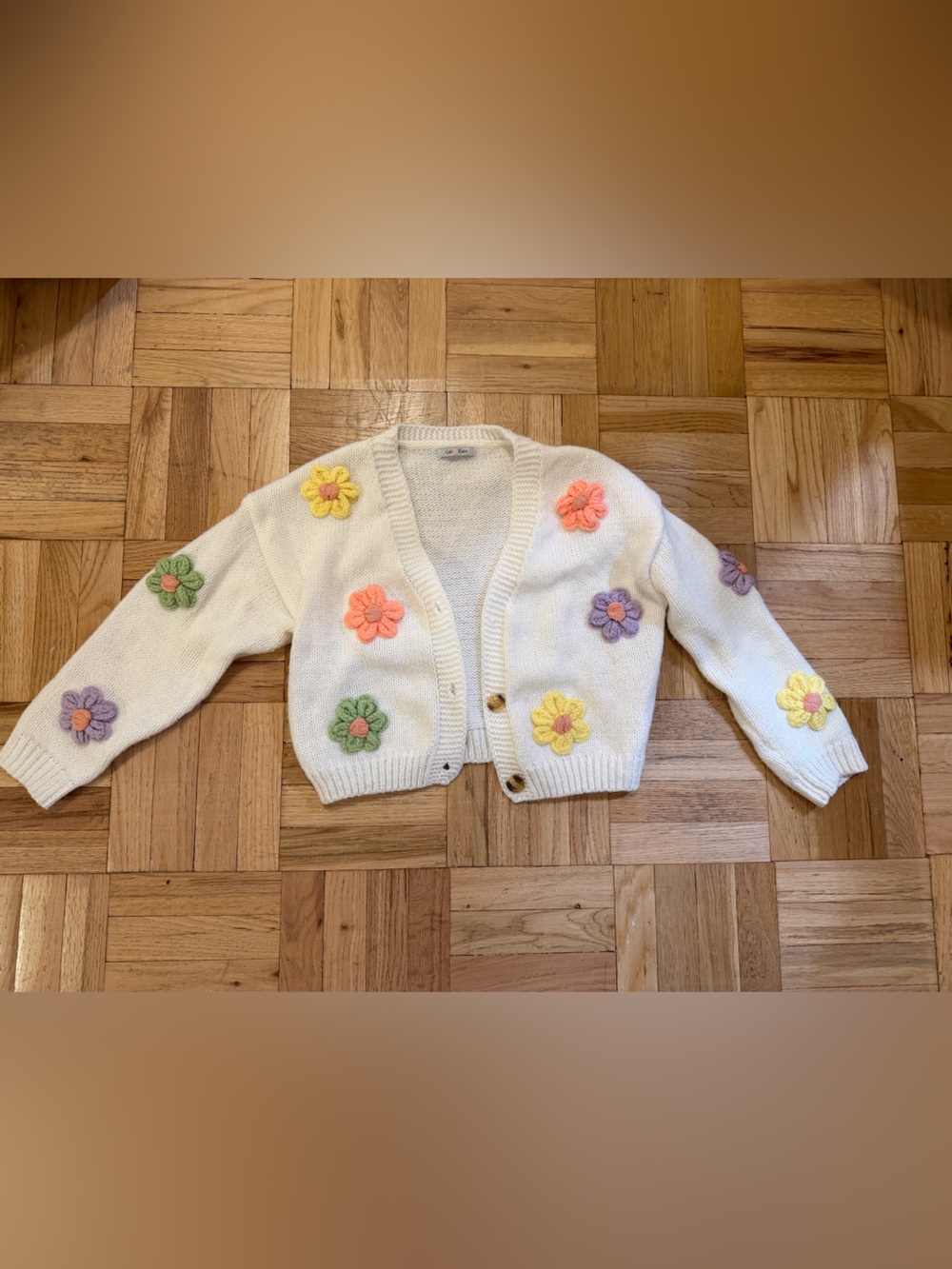 Gab Kate Cream Floral Embroidered Cardigan Sweater